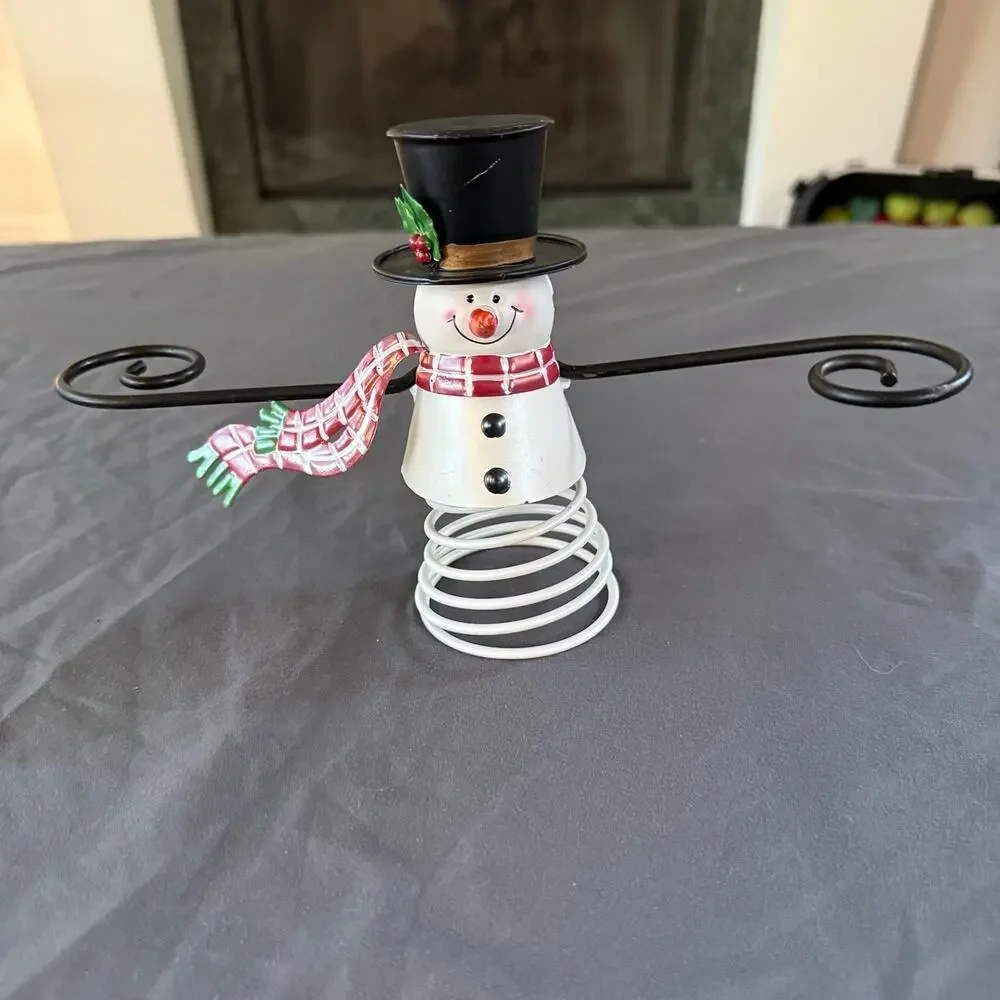 Snowman Christmas Tree Topper Metal Wire Spiral Base Top Hat Scarf Holiday Decor